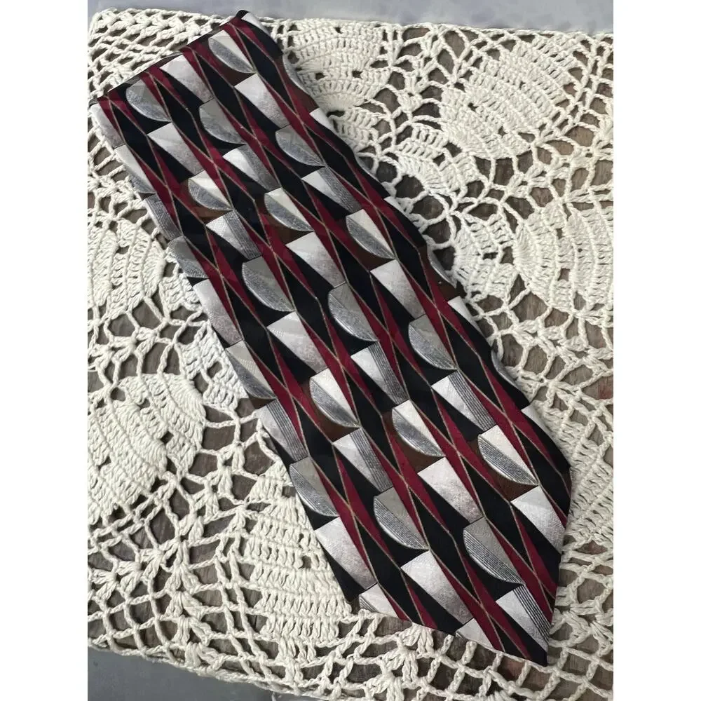 Vintage Pierre Balmain Couture black white red grey tie silk